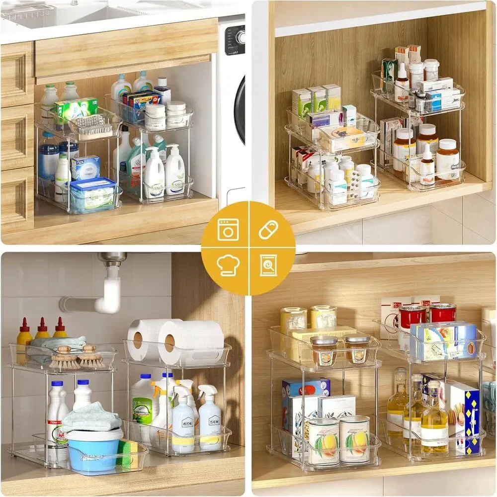 2-Tier Under Sink Organizers And Storage, Stackable Cabinet Organizers
